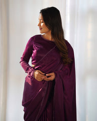 Anika Purple Pre-drapped Marble-Velvet Saree