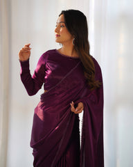 Anika Purple Pre-drapped Marble-Velvet Saree