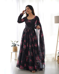 Dhoop Black Color Pure Soft Orgazna Silk Anarkali