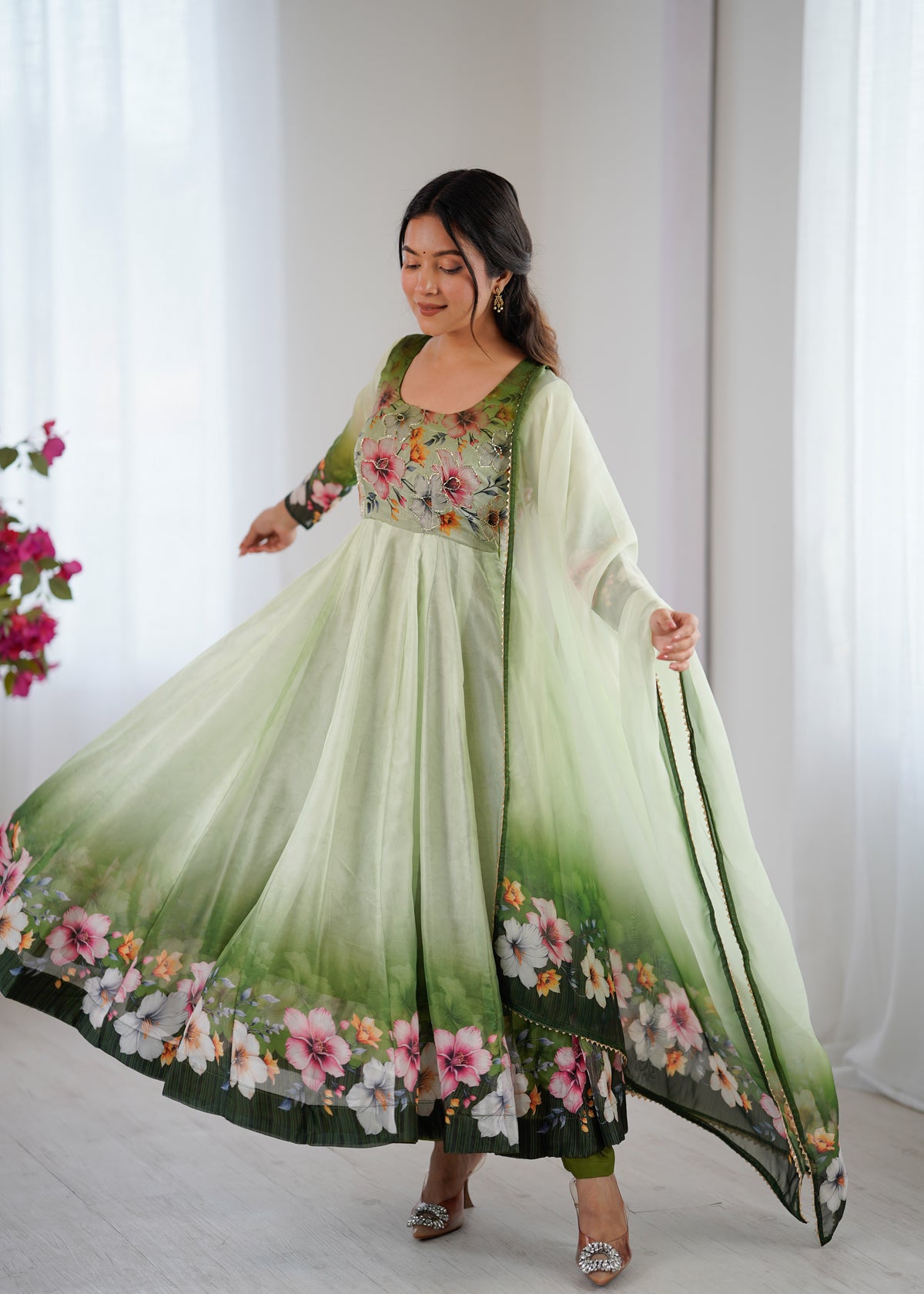 Floral Bloom Mint Green Anarkali