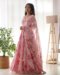 Prime V-Neck Soft Pink Pure Soft Georgette Anarkali Gown