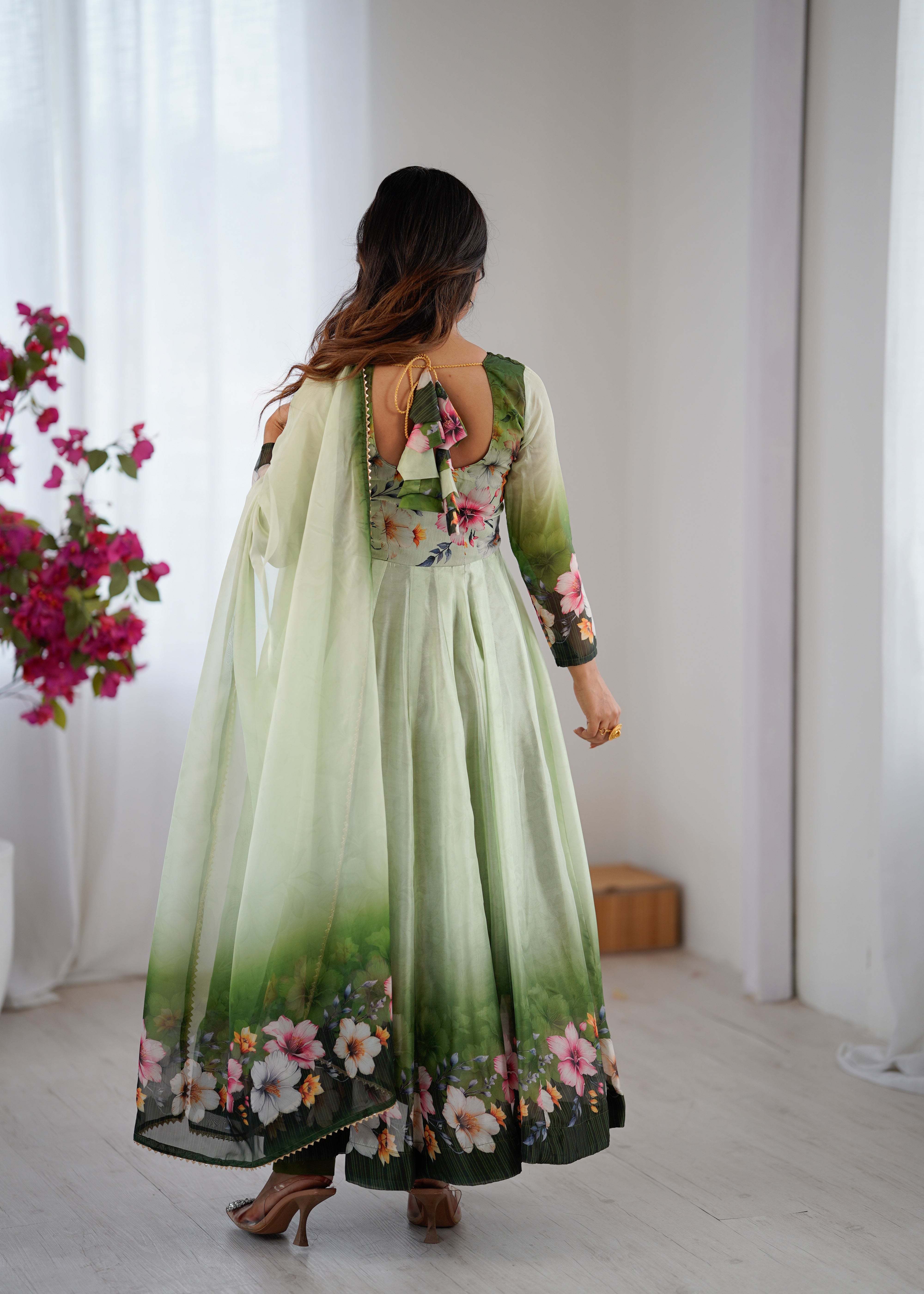 Floral Bloom Mint Green Anarkali Organza Mall Floral Bloom Mint Green Anarkali Organza Mall