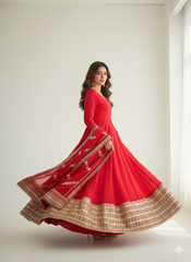 Madhu Red Chinon Silk Anarkali