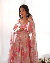 Light Peach Digital Printed Heavy Georgette Anarkali Gown
