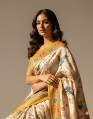 Traditional Cream Saree with Rich Mustard Border