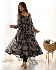 Mystical Floral Printed Pure Organza Anarkali Gown