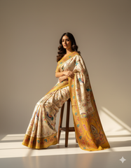 Traditional Cream Saree with Rich Mustard Border