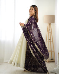 Kanika Soft Vichitra Silk Long Gown With Handworked Dupatta