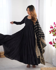 Classic Black Chanderi Anarkali With Banarasi Jacquard Work Dupatta
