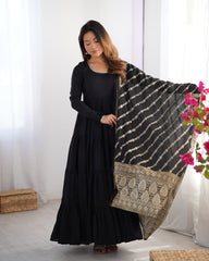 Classic Black Chanderi Anarkali With Banarasi Jacquard Work Dupatta