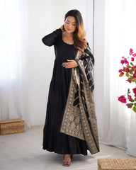 Classic Black Chanderi Anarkali With Banarasi Jacquard Work Dupatta
