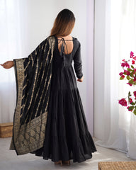 Classic Black Chanderi Anarkali With Banarasi Jacquard Work Dupatta