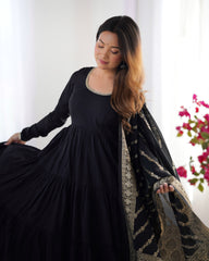 Classic Black Chanderi Anarkali With Banarasi Jacquard Work Dupatta