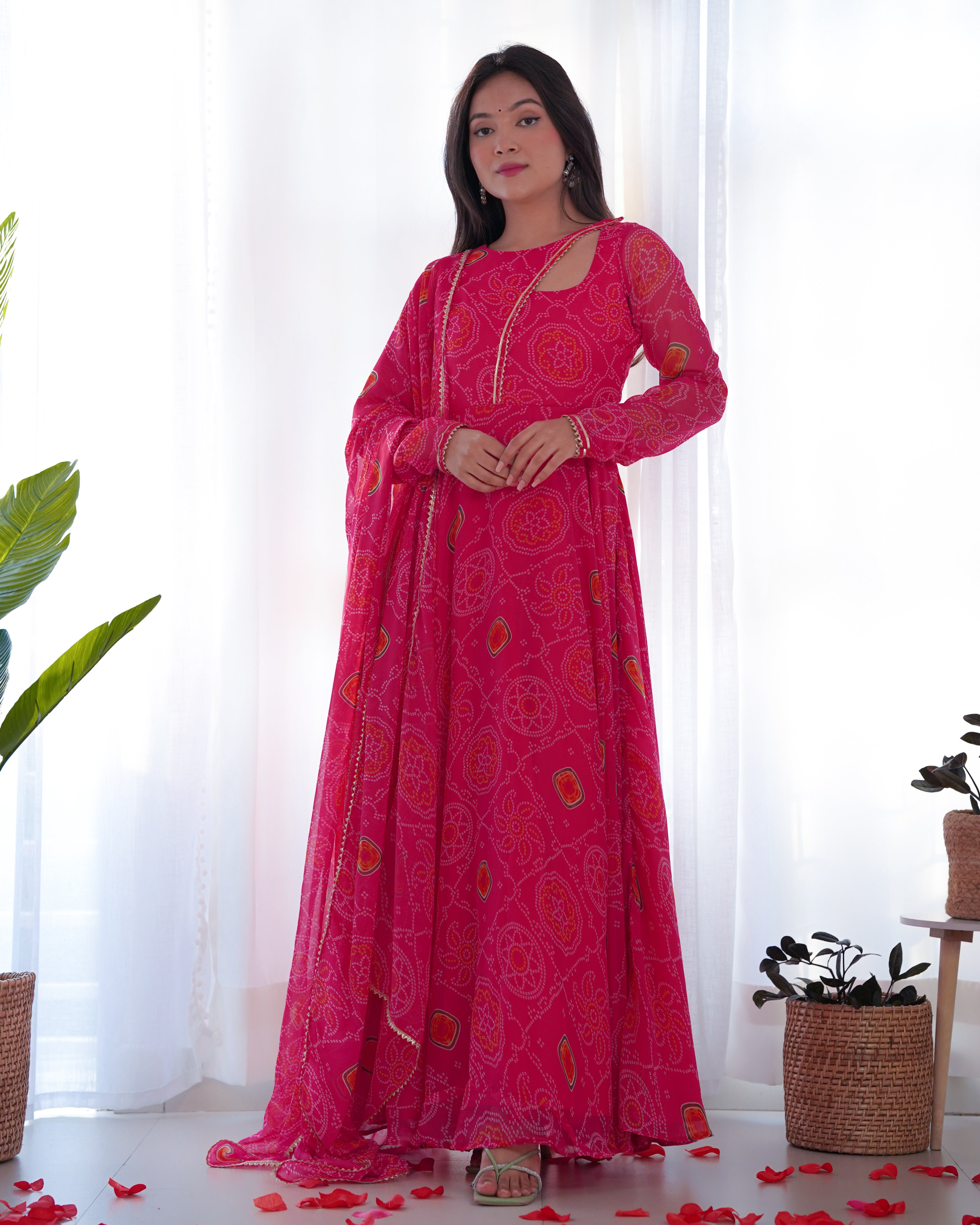 Bandhej Printed Chiffon Anarkali Gown Organza Mall Bandhej Printed Chiffon Anarkali Gown Organza Mall