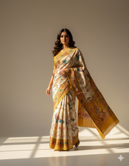 Traditional Cream Saree with Rich Mustard Border