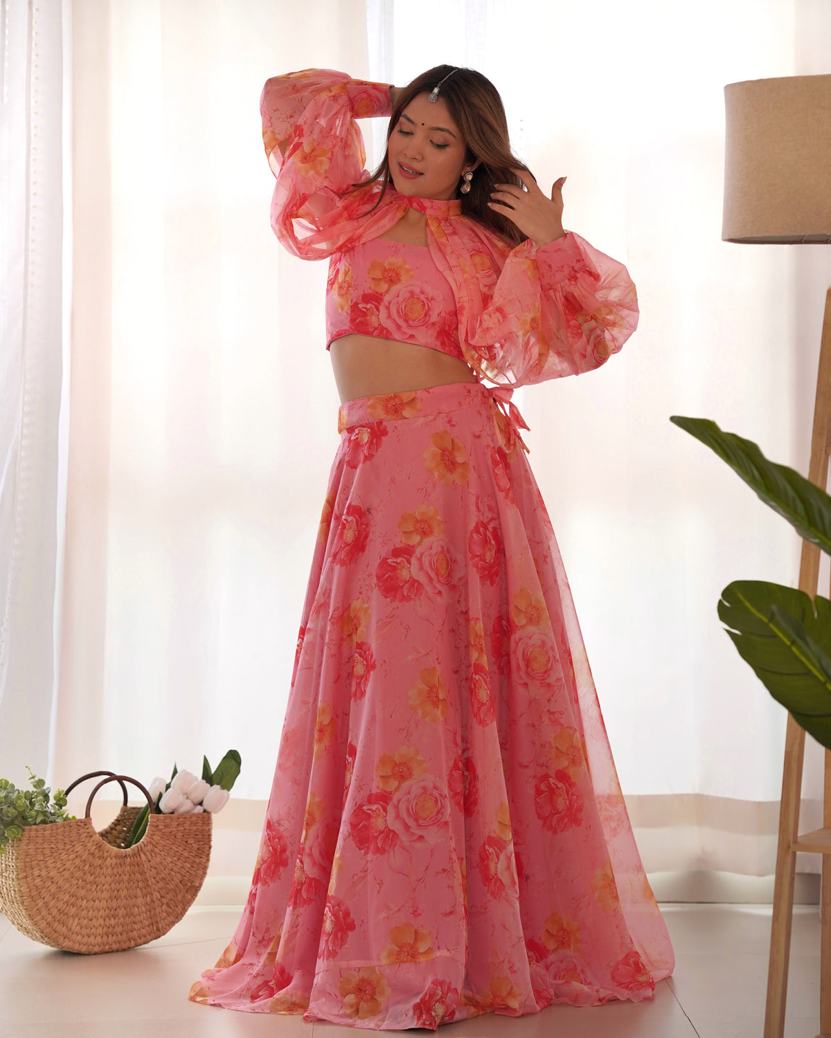 Flower Printed Tabby Organza Lehenga Choli
