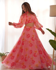 Flower Printed Tabby Organza Lehenga Choli