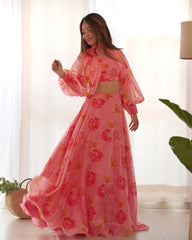 Flower Printed Tabby Organza Lehenga Choli