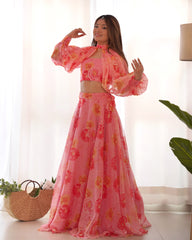 Flower Printed Tabby Organza Lehenga Choli