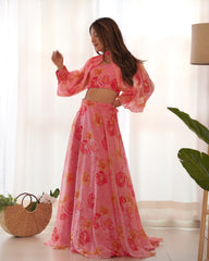 Flower Printed Tabby Organza Lehenga Choli