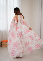 White Flower-Printed Anarkali Set