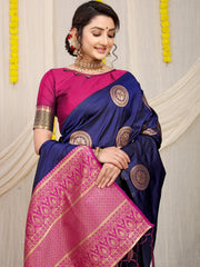 Golden Chakra Navy Blue Golden Zari Worked heavy Banrasi Saree