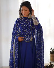 Royal Blue Stunning Anarkali Gown with Heavy Fox Georgette Flair