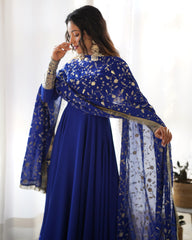 Royal Blue Stunning Anarkali Gown with Heavy Fox Georgette Flair