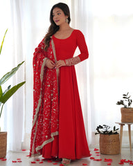 Ruby Red Stunning Anarkali Gown with Heavy Fox Georgette Flair