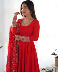 Ruby Red Stunning Anarkali Gown with Heavy Fox Georgette Flair