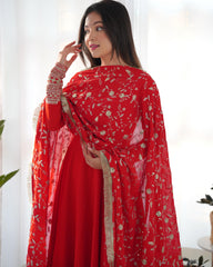 Ruby Red Stunning Anarkali Gown with Heavy Fox Georgette Flair