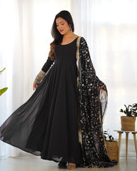 Midnight Black Stunning Anarkali Gown with Heavy Fox Georgette Flair