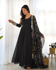 Midnight Black Stunning Anarkali Gown with Heavy Fox Georgette Flair