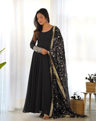 Midnight Black Stunning Anarkali Gown with Heavy Fox Georgette Flair