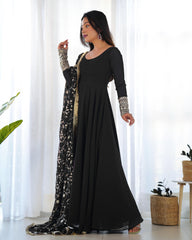 Midnight Black Stunning Anarkali Gown with Heavy Fox Georgette Flair