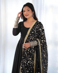 Midnight Black Stunning Anarkali Gown with Heavy Fox Georgette Flair