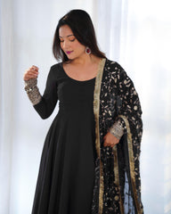 Midnight Black Stunning Anarkali Gown with Heavy Fox Georgette Flair