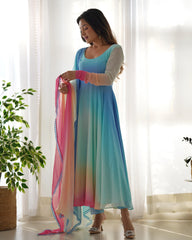Light Pestle Rainbow Colored Heavy Fox Georgette Anarkali Gown