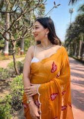 Premium Sitara Chiffon Silk Honey Orange Colored Saree