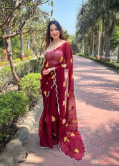 Premium Sitara Chiffon Silk Maroon Colored Saree