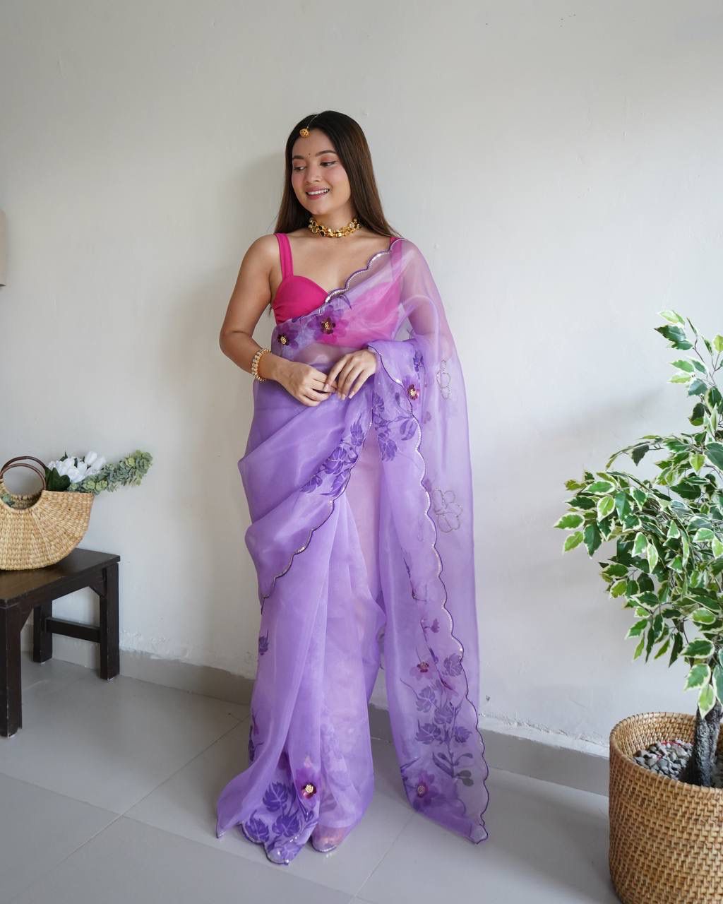 Virile Mudra Lavender Handworked Pure Organza Saree