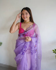 Virile Mudra Lavender Handworked Pure Organza Saree