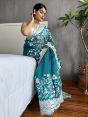 Sahara Organza Silk With  Jhal Zari Embroidery Rama Saree