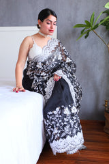 Sahara Organza Silk With Jhal Zari Embroidery Black Saree