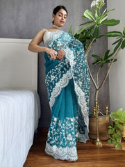 Sahara Organza Silk With  Jhal Zari Embroidery Rama Saree