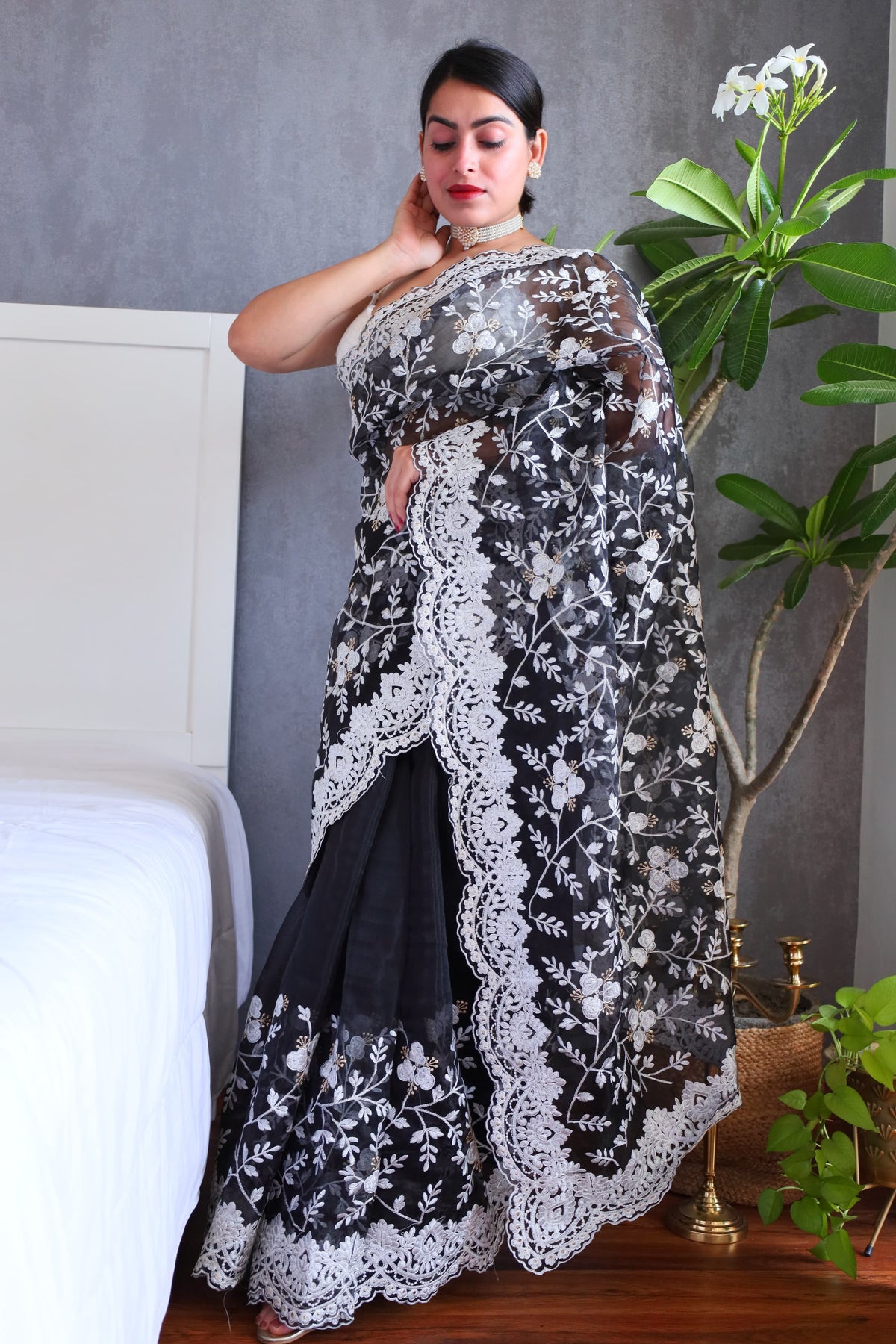 Sahara Organza Silk With Jhal Zari Embroidery Black Saree