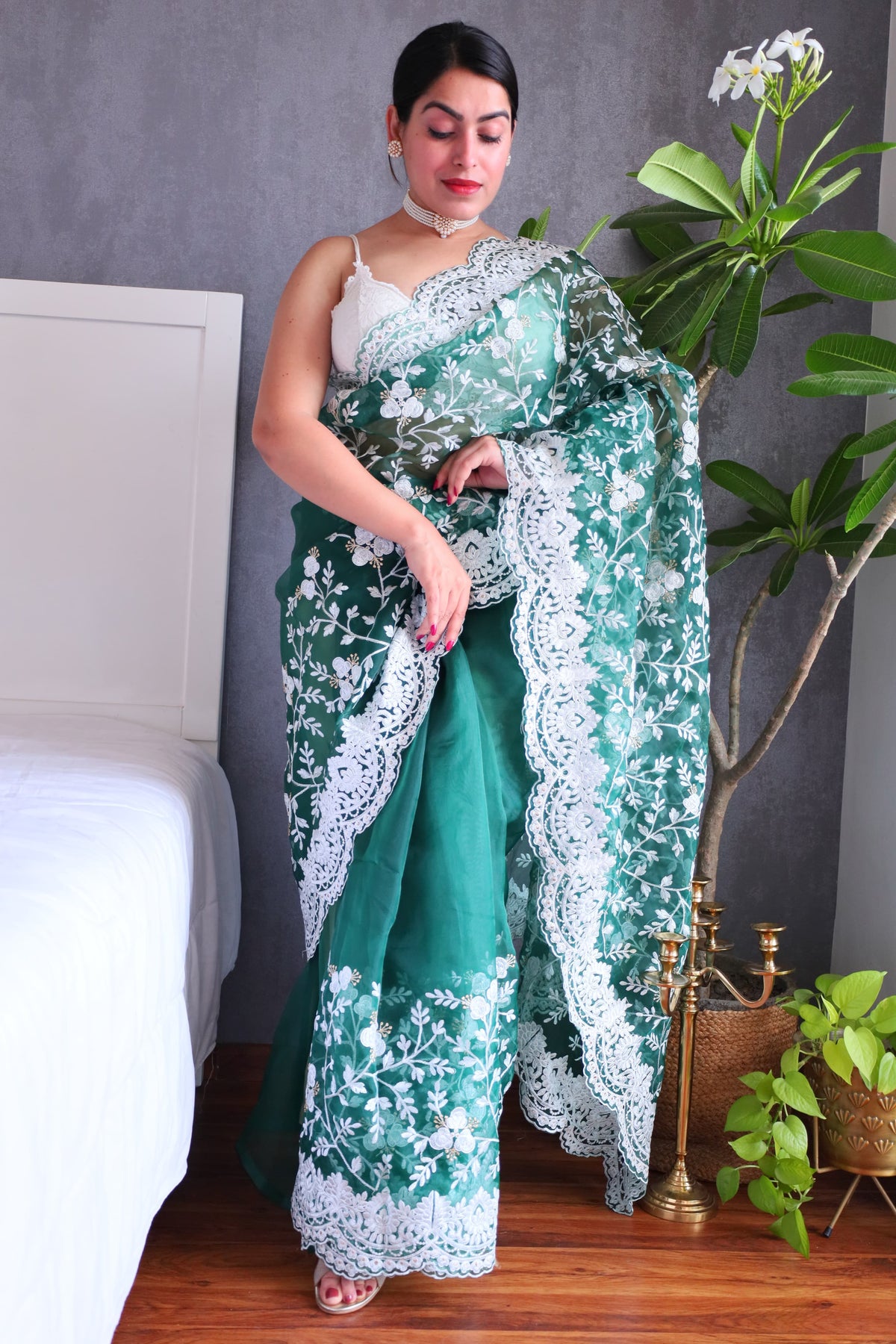 Sahara Organza Silk With  Jhal Zari Embroidery Rama Saree