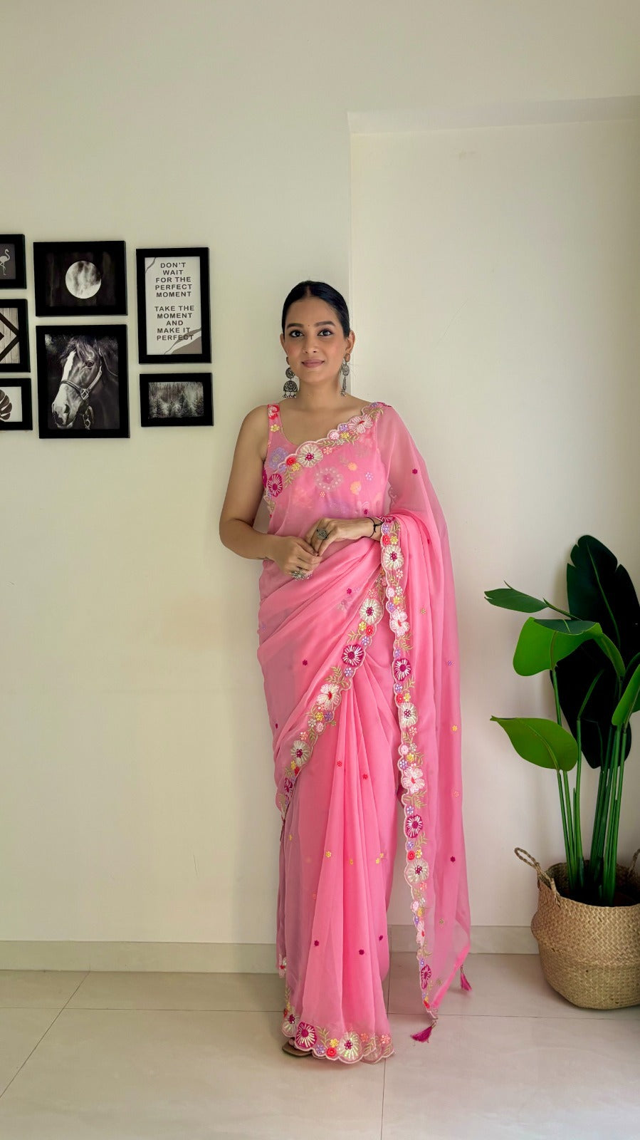 Sahyadri Embroidery Worked Pink Heavy Georgette Saree