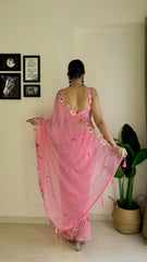 Sahyadri Embroidery Worked Pink Heavy Georgette Saree