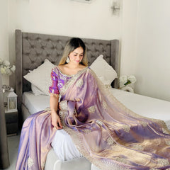 Trending Fendy Silk With Heavy Embroidery Work Saree With Stitch Blouse